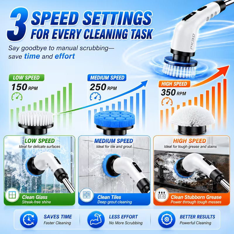9-in-1 Cordless Electric Spin Scrubber with Long Handle