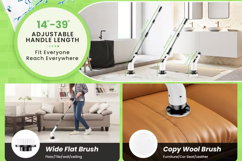9-in-1 Cordless Electric Spin Scrubber with Long Handle