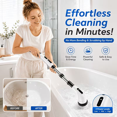 9-in-1 Cordless Electric Spin Scrubber with Long Handle