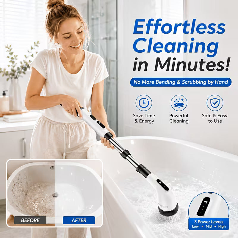 9-in-1 Cordless Electric Spin Scrubber with Long Handle