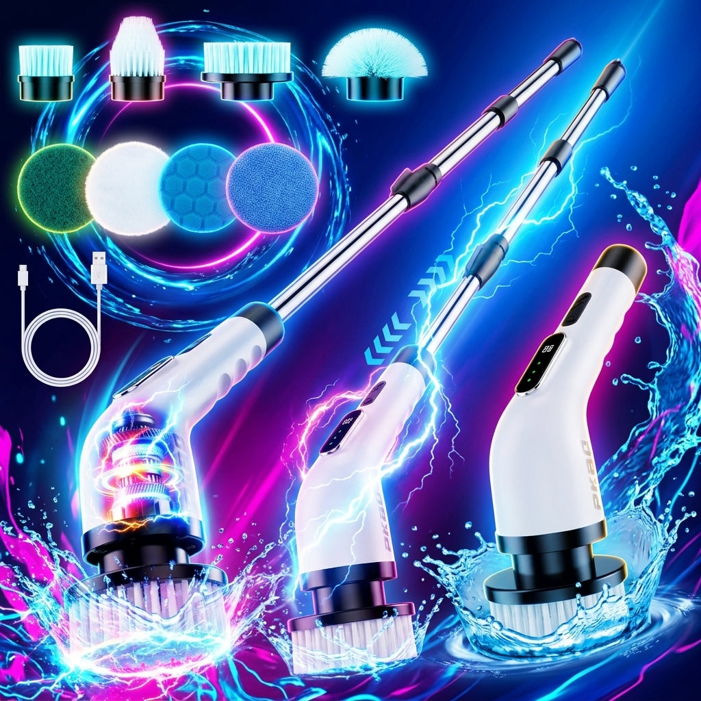 9-in-1 Cordless Electric Spin Scrubber with Long Handle