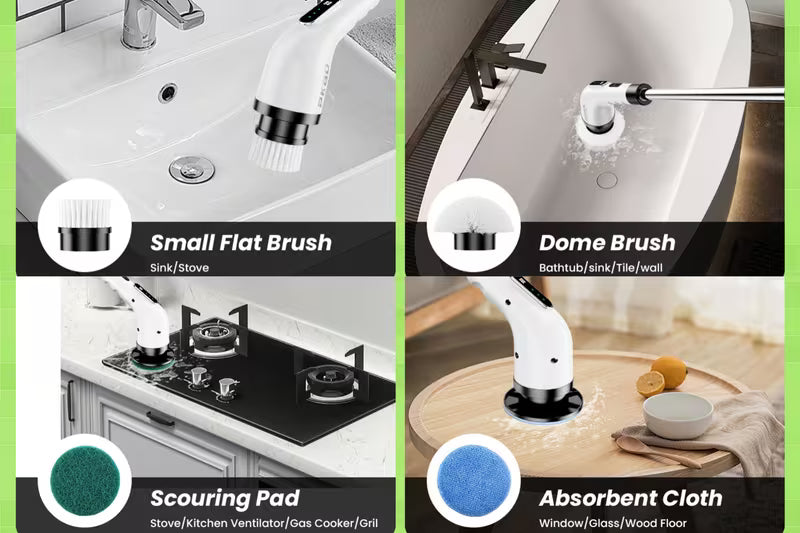 9-in-1 Cordless Electric Spin Scrubber with Long Handle