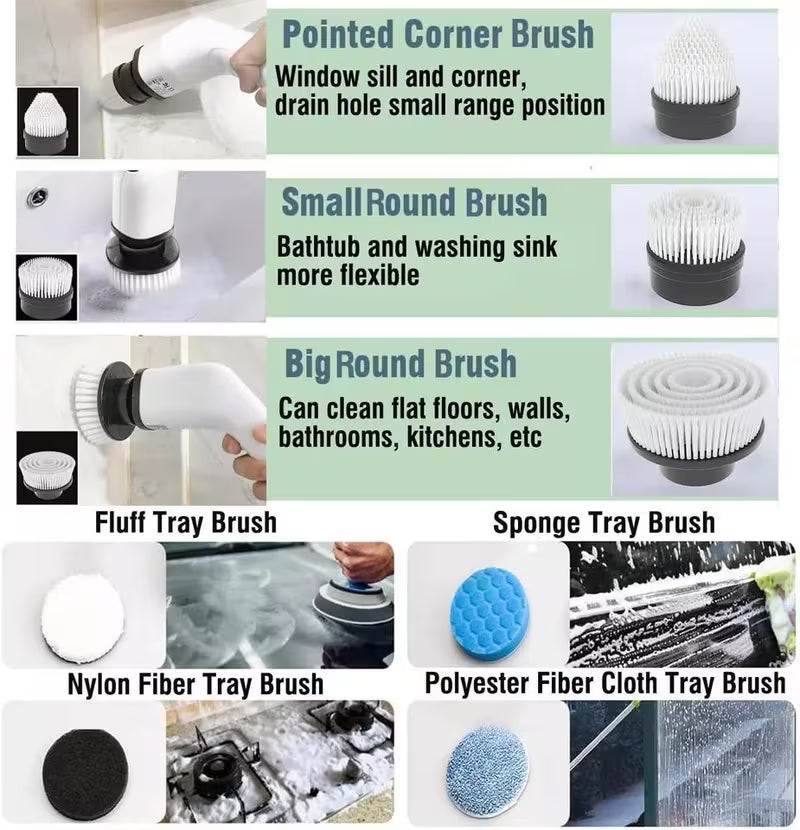 9-in-1 Cordless Electric Spin Scrubber with Long Handle