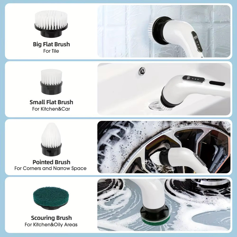 9-in-1 Cordless Electric Spin Scrubber with Long Handle